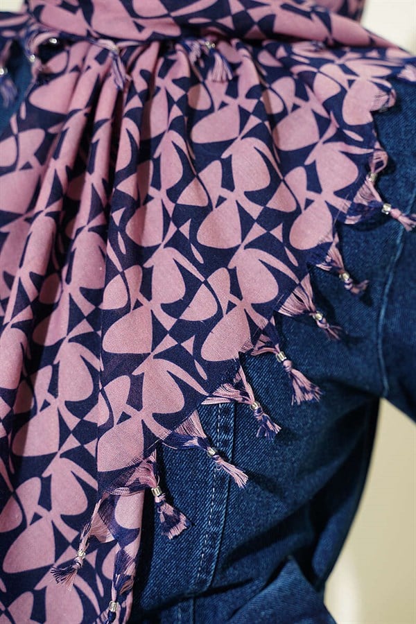 Beaded Patterned Scarf, Powder Pink