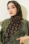Beaded Detail Patterned Scarf Black Latte