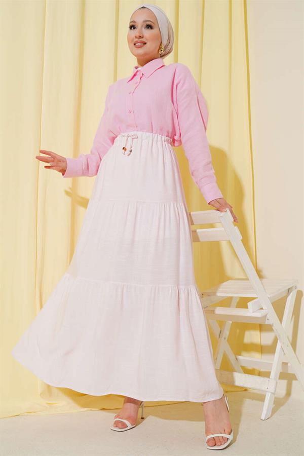Pink Skirt with Beaded Rope Detail