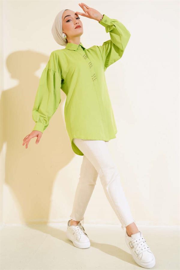 Beaded Shirt Pistachio Green