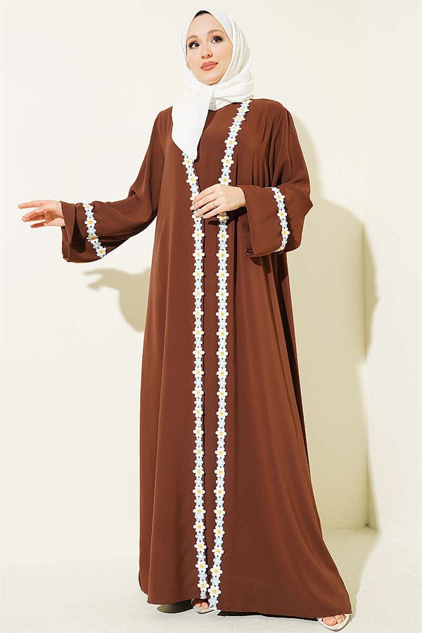 Beaded Belted Abaya in Brown
