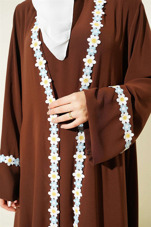 Beaded Belted Abaya in Brown