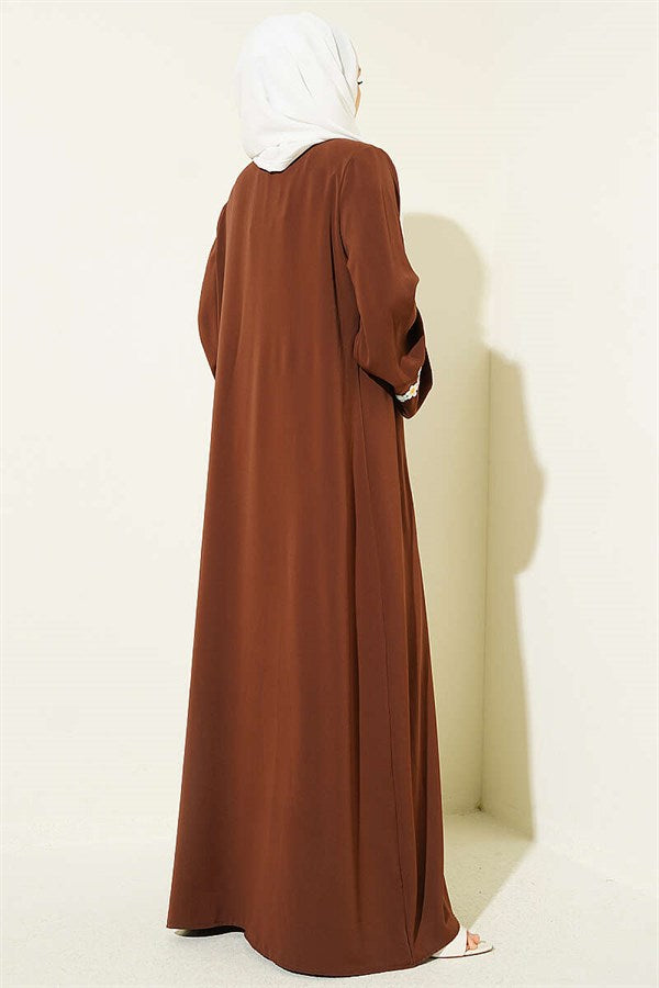 Beaded Belted Abaya in Brown