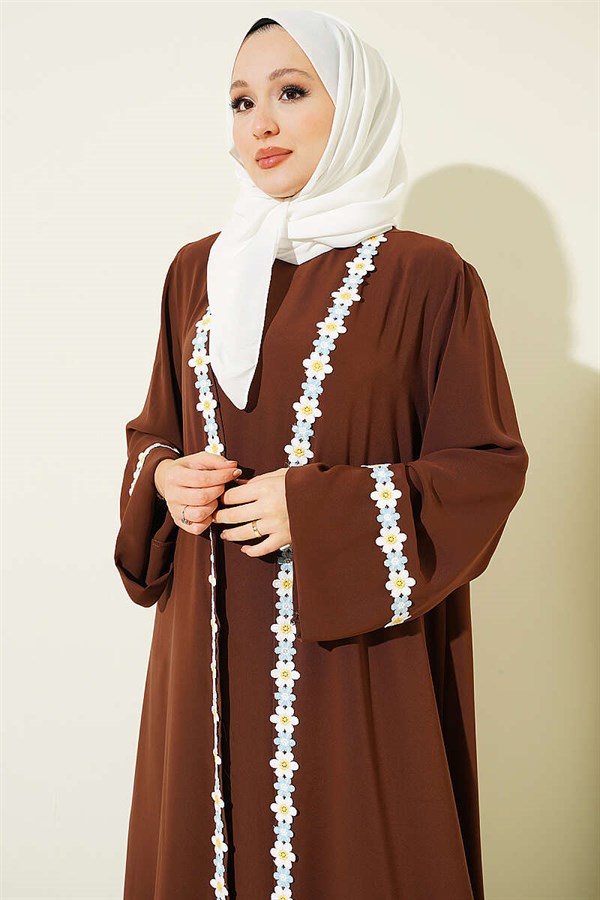 Beaded Belted Abaya in Brown