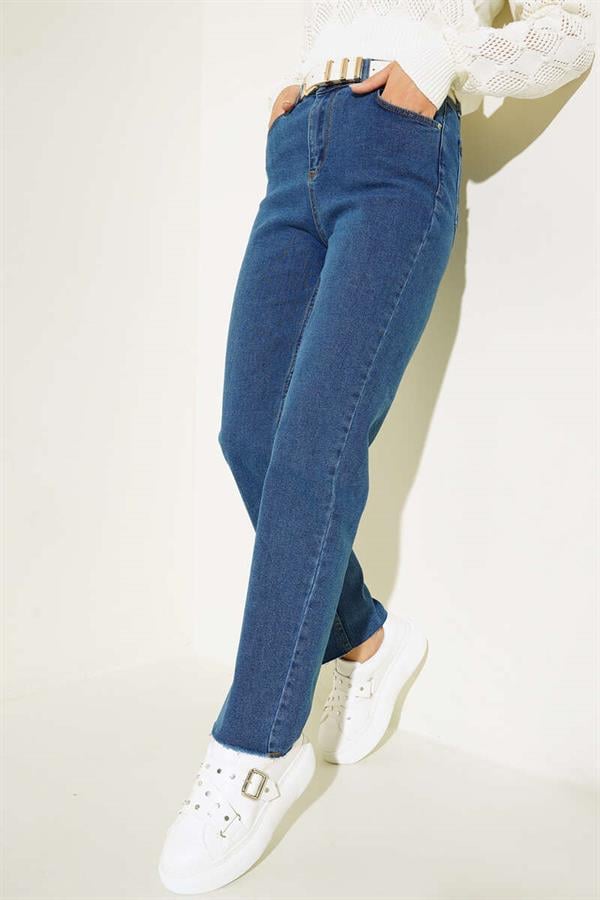 Straight Leg Ripped Jeans Denim Blue
