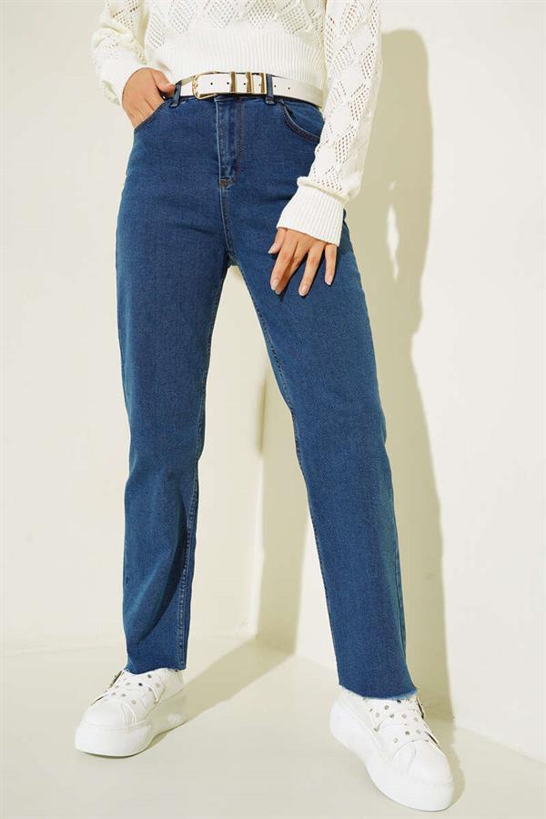 Straight Leg Ripped Jeans Denim Blue