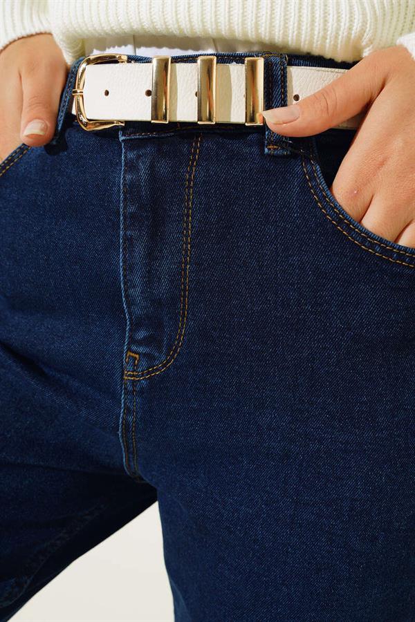 Straight Leg Ripped Jeans Navy Blue