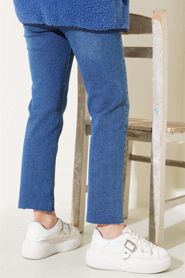 Ripped Pipe Leg Jean Trousers Blue Tint