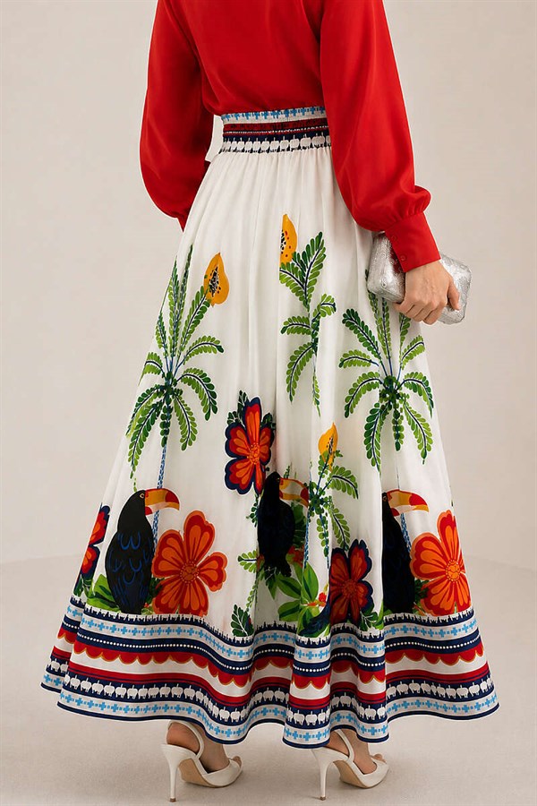 Botanical Patterned Skirt, Ecru