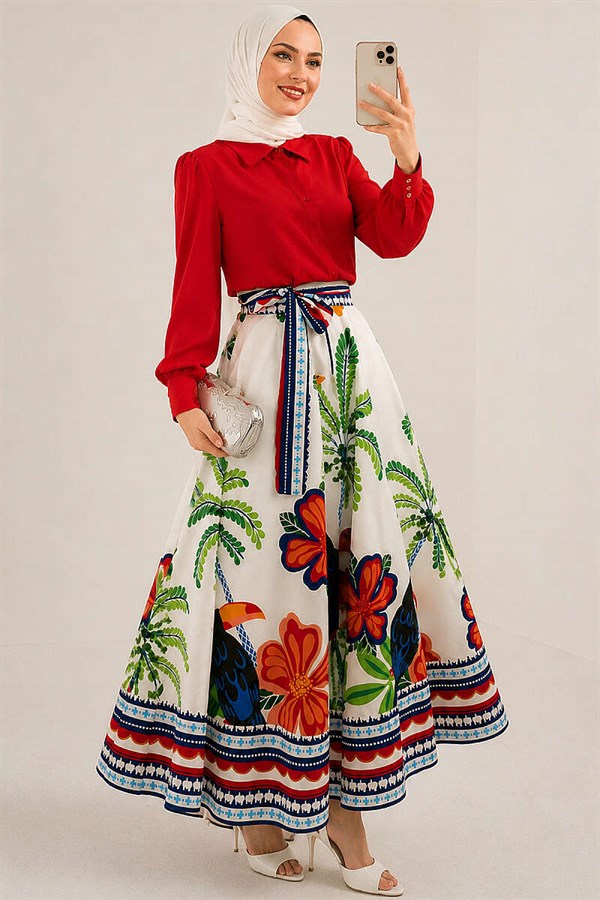 Botanical Patterned Skirt, Ecru