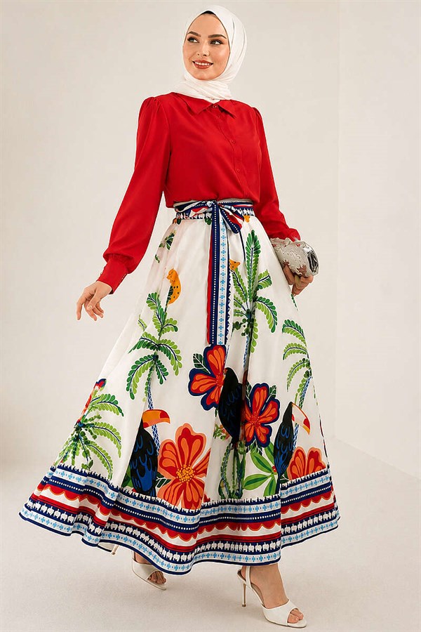 Botanical Patterned Skirt, Ecru