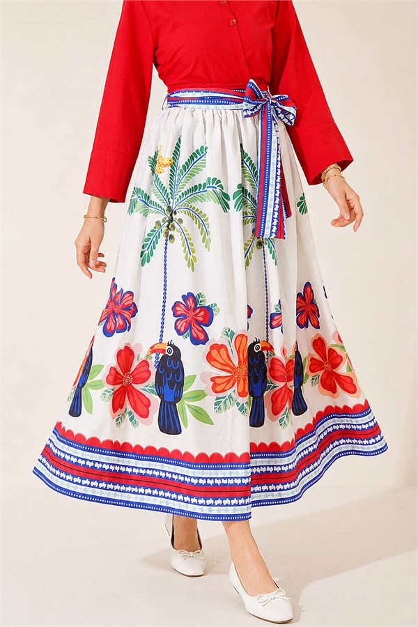 Botanical Patterned Skirt and Two-Piece Set in Red