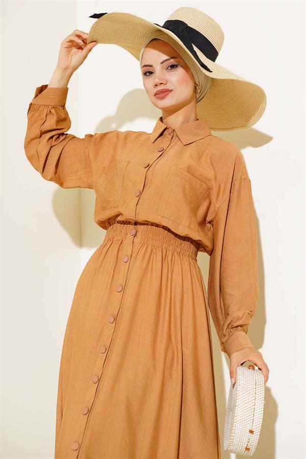 Double Pocket Buttoned Dress Camel