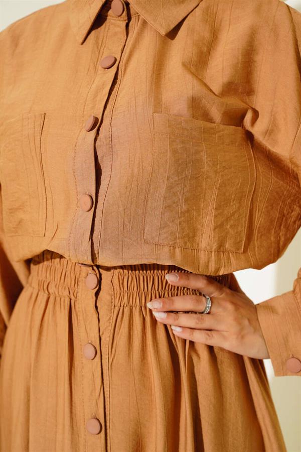 Double Pocket Buttoned Dress Camel