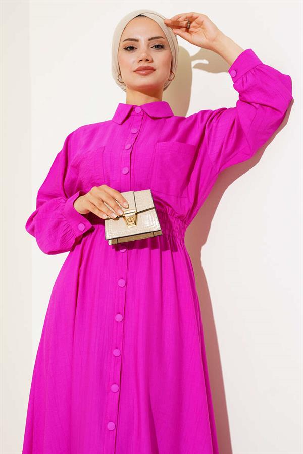 Double Pocket Buttoned Dress Violet