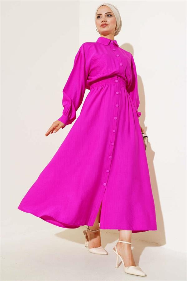 Double Pocket Buttoned Dress Violet