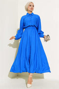 Double Pocket Buttoned Dress in Saxe