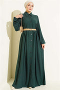 Full-Length Buttoned Dress with Dart Detail, Emerald Green