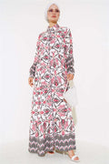 Full Length Buttoned Viscose Dress Dusty Rose Black
