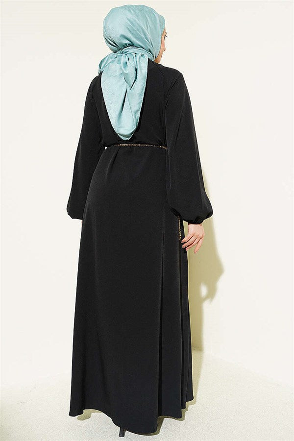 Full-Length British Button-Down Belted Dress, Black