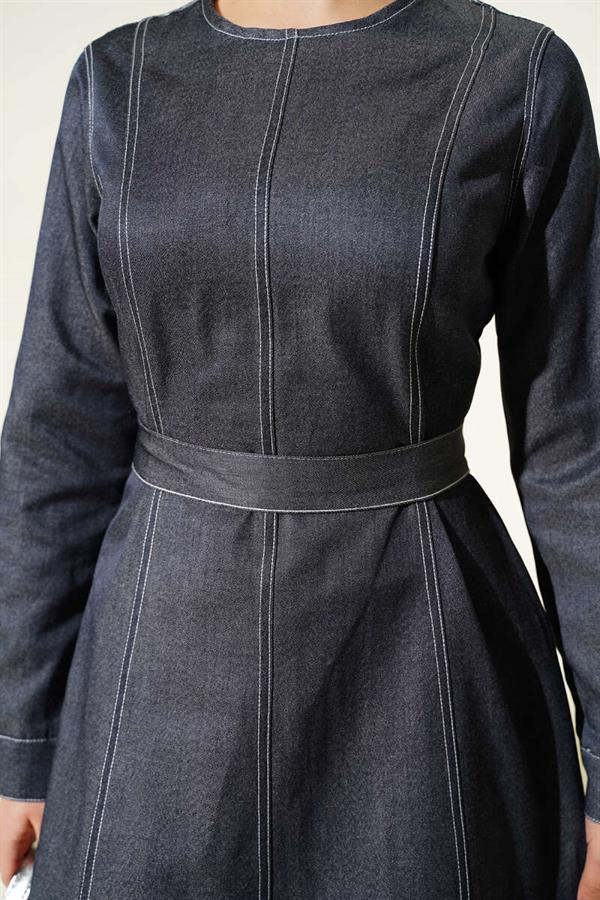 Denim Dress with Full-Length Seam Detail