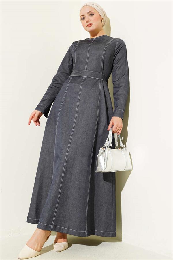 Denim Dress with Full-Length Seam Detail