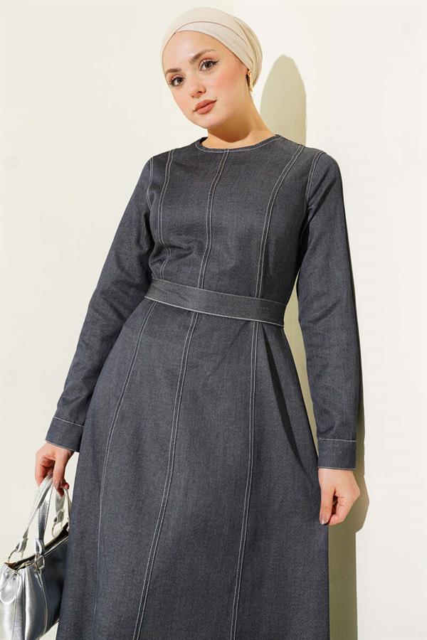 Denim Dress with Full-Length Seam Detail