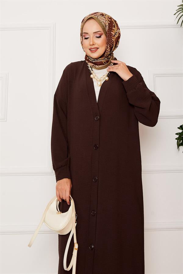 Aerobin Hijab Double-breasted Buttoned 2 Piece Set Bitter Brown