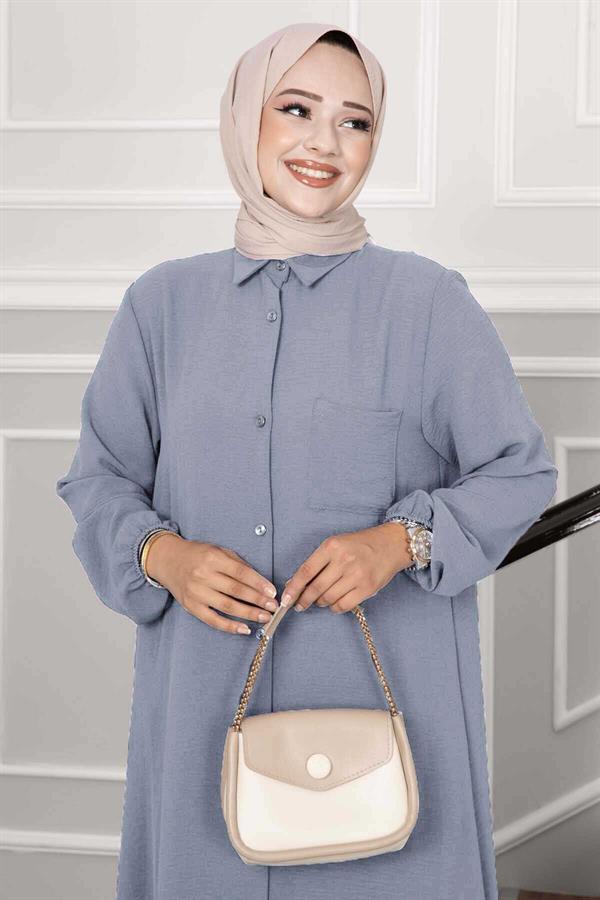 Aerobin Hijab 2 Piece Set with Buttons from the Neck Gray