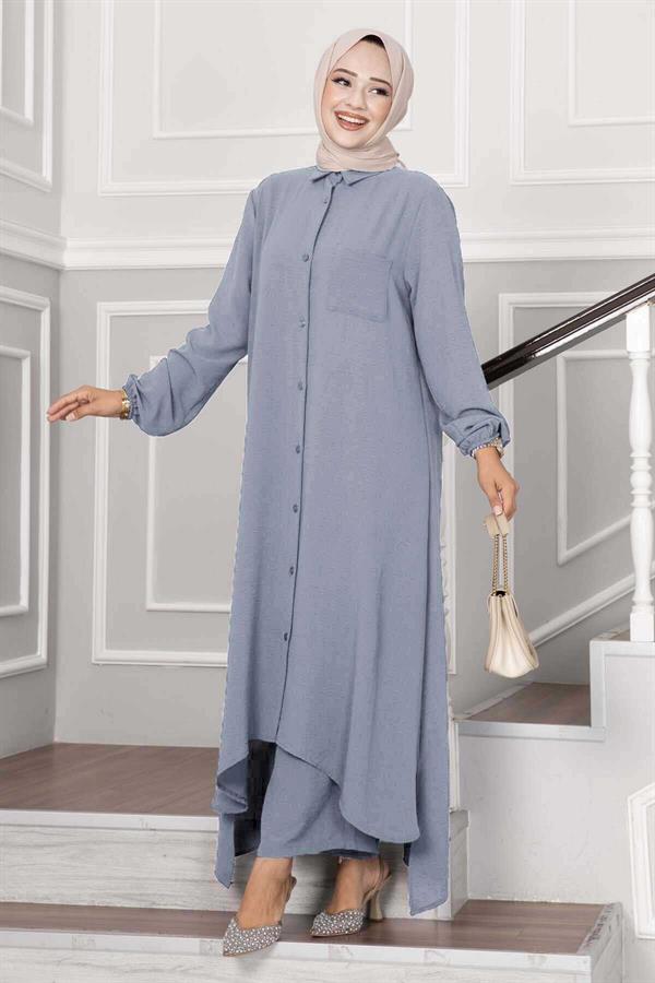 Aerobin Hijab 2 Piece Set with Buttons from the Neck Gray