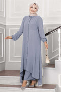 Aerobin Hijab 2 Piece Set with Buttons from the Neck Gray