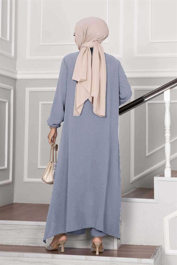 Aerobin Hijab 2 Piece Set with Buttons from the Neck Gray