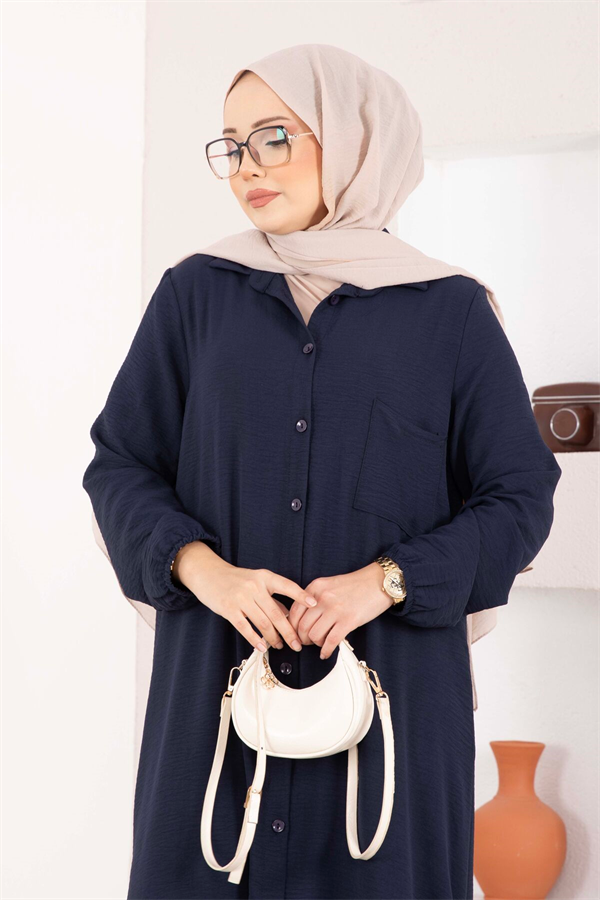 Full-Length Buttoned Aerobin Hijab 2 Piece Set, Navy Blue