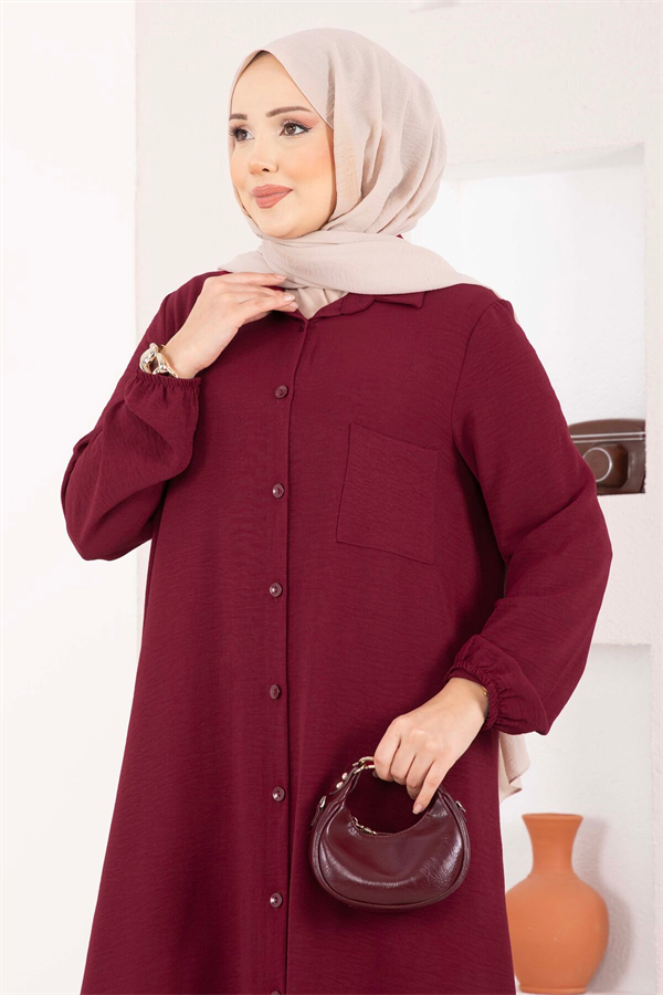 Full-Length Buttoned Aerobin Hijab 2 Piece Set, Burgundy