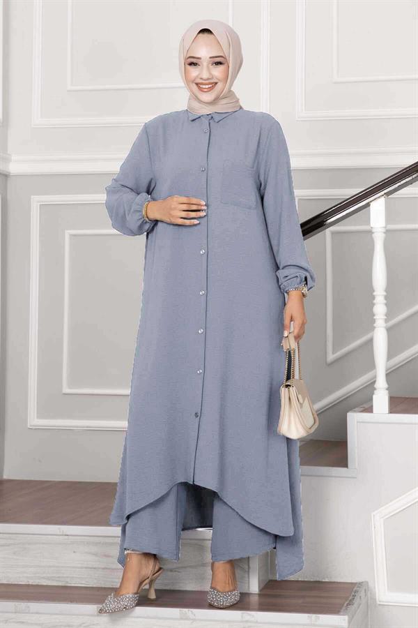 Aerobin Hijab 2 Piece Set with Buttons from the Neck Gray