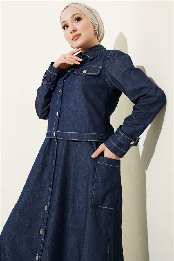 Denim Vest Suit with Button-Down Jacket, Denim Blue