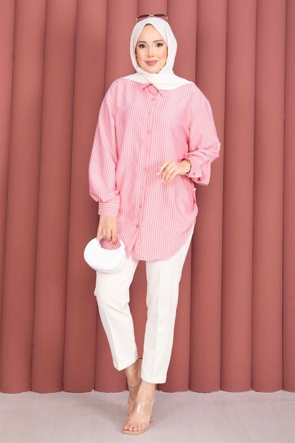 Pink Button-Down Striped Shirt