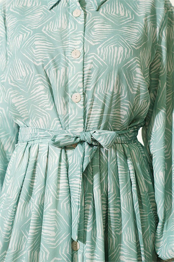Button-Down Dress with Pattern Detail, Mint Color
