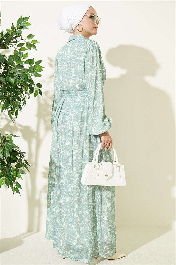 Button-Down Dress with Pattern Detail, Mint Color