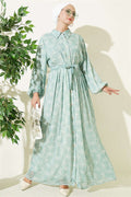 Button-Down Dress with Pattern Detail, Mint Color