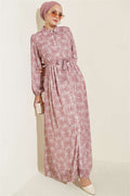 Full-Length Buttoned Dress with Pattern Detail in Powder Pink