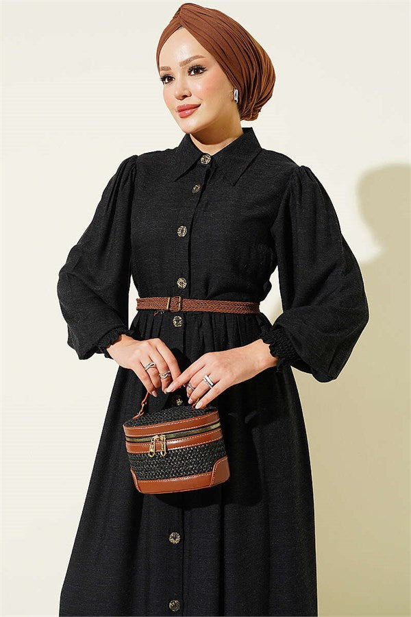 Button-Down Dress with Gipel Detail, Black