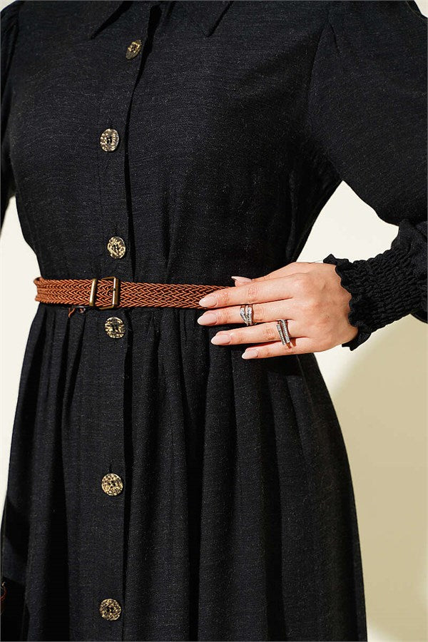 Button-Down Dress with Gipel Detail, Black