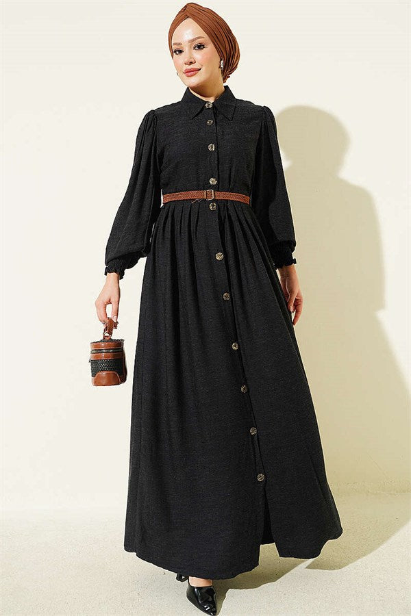 Button-Down Dress with Gipel Detail, Black