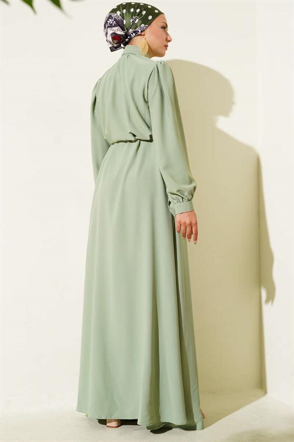 Button-Down Rope Belted Dress in Almond Green