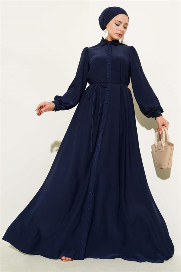 Button-down, Rope Belted Dress, Navy Blue