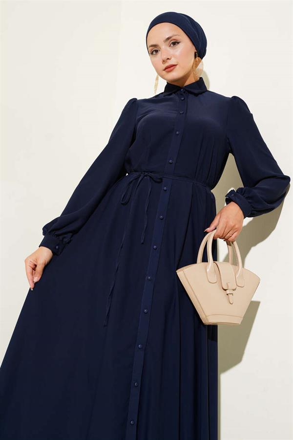 Button-down, Rope Belted Dress, Navy Blue