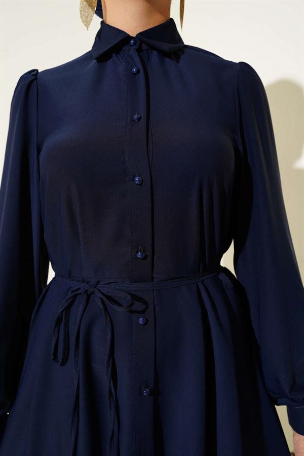 Button-down, Rope Belted Dress, Navy Blue