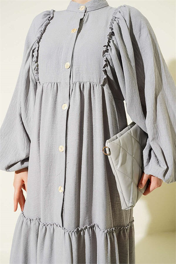 Full-Length Buttoned Layered Dress Grey