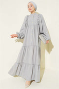 Full-Length Buttoned Layered Dress Grey